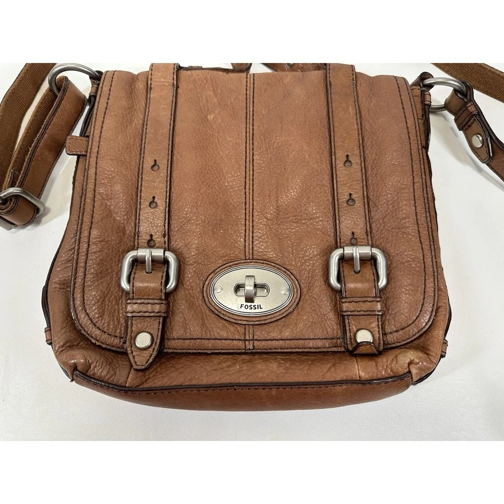 Fossil Turn Lock Satchel Handbag ZB4501 Womens Caramel Maddox Organizer‎ Flap